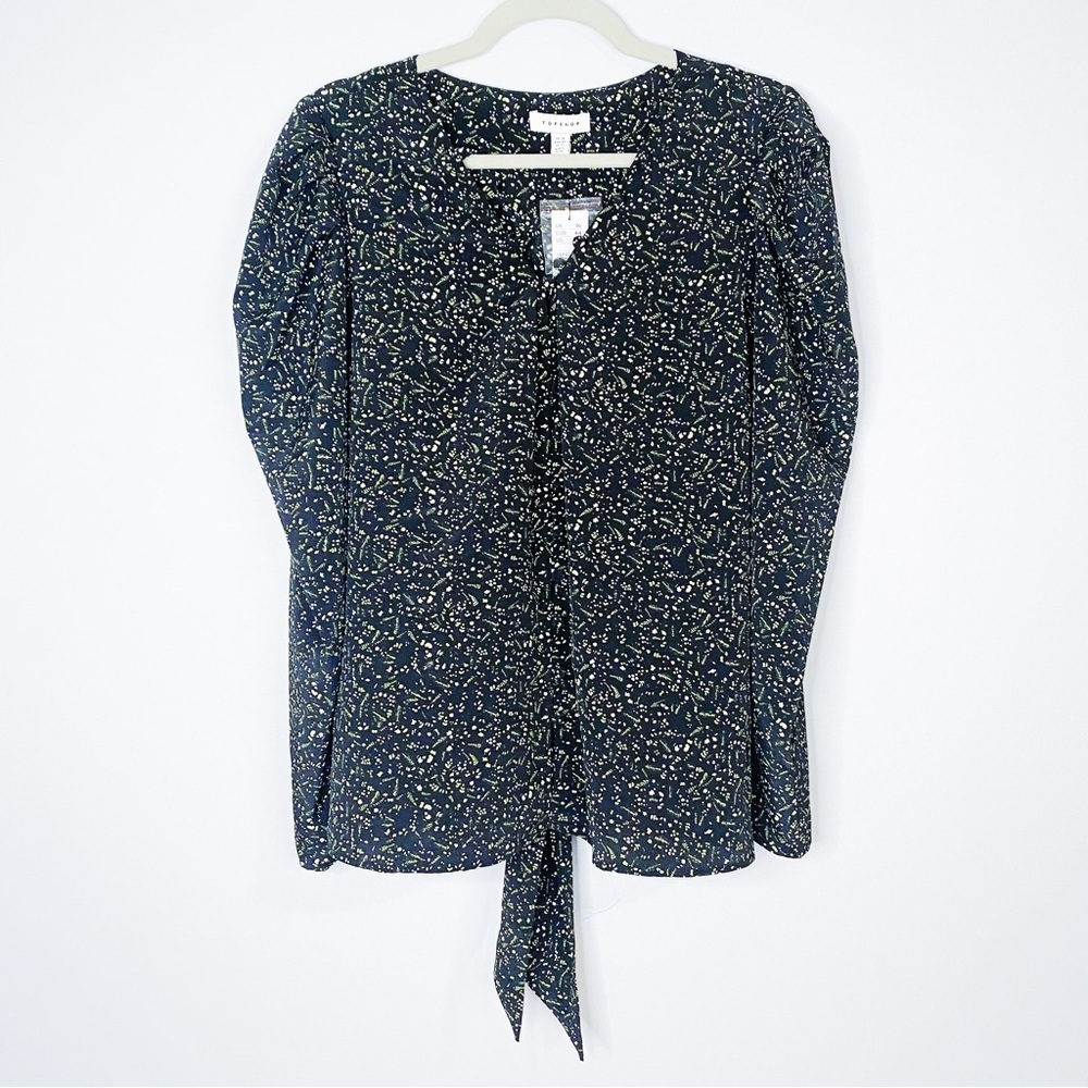 Topshop - Floral Tie Black Blouse